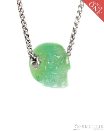 Skullis Signature Fluorite Gem Skull Pendant or Necklace Hand Carved Sterling Silver 925 Chain for Women & Men