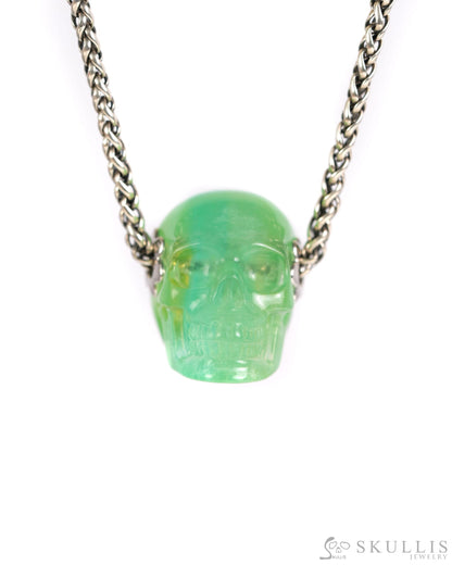 Skullis Signature Fluorite Gem Skull Pendant or Necklace Hand Carved Sterling Silver 925 Chain for Women & Men