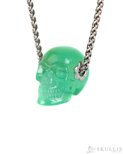 Skullis Signature Fluorite Gem Skull Pendant or Necklace Hand Carved Sterling Silver 925 Chain for Women & Men