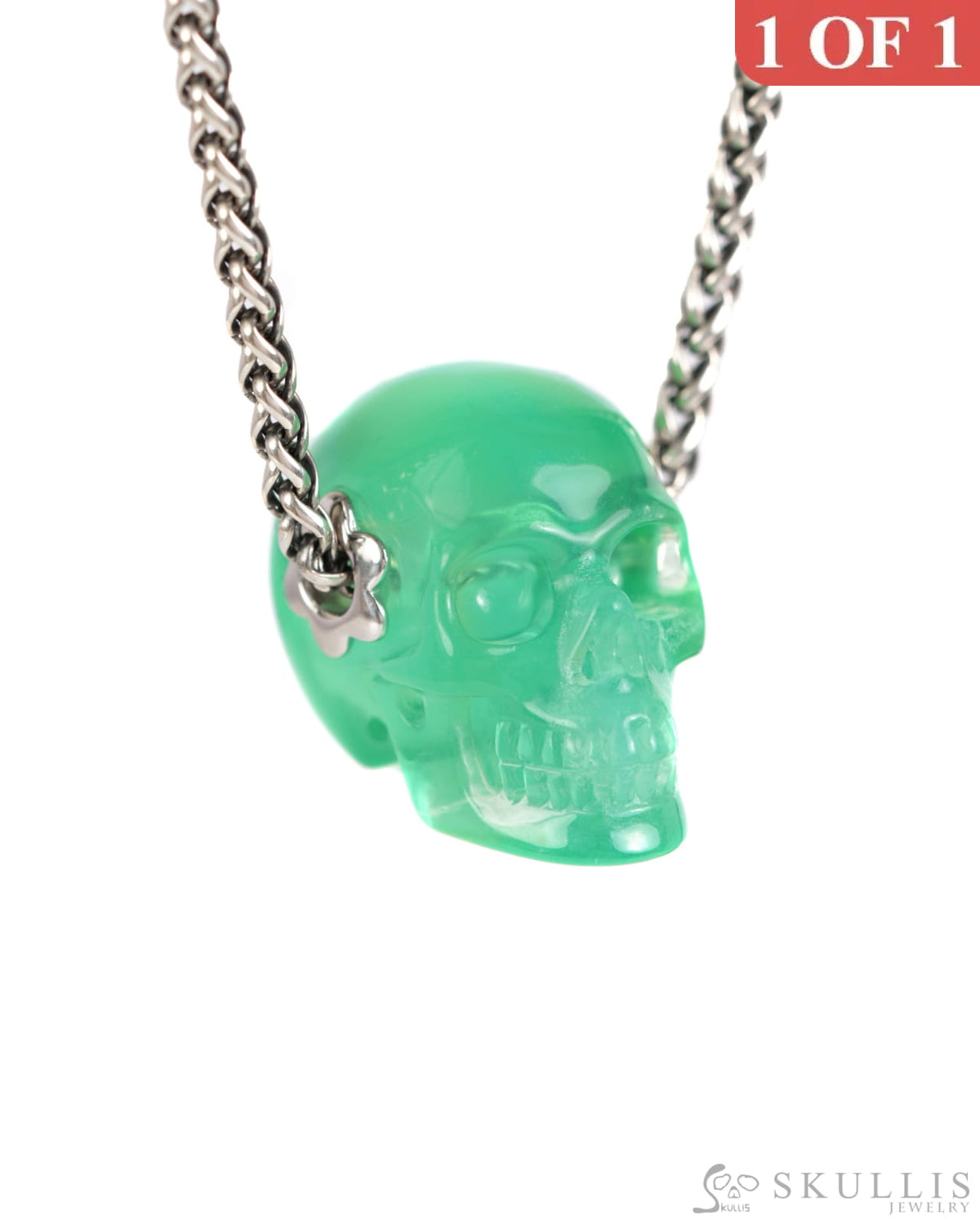 Skullis Signature Fluorite Gem Skull Pendant or Necklace Hand Carved Sterling Silver 925 Chain for Women & Men