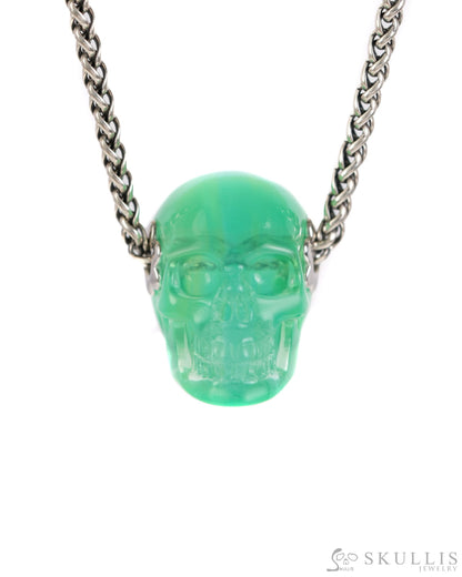 Skullis Signature Fluorite Gem Skull Pendant or Necklace Hand Carved Sterling Silver 925 Chain for Women & Men