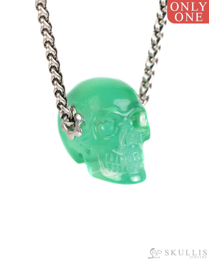 Skullis Signature Fluorite Gem Skull Pendant or Necklace Hand Carved Sterling Silver 925 Chain for Women & Men