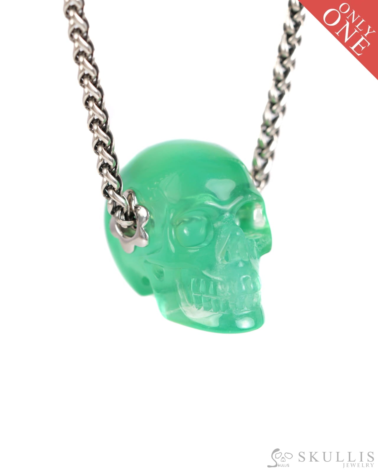 Skullis Signature Fluorite Gem Skull Pendant or Necklace Hand Carved Sterling Silver 925 Chain for Women & Men