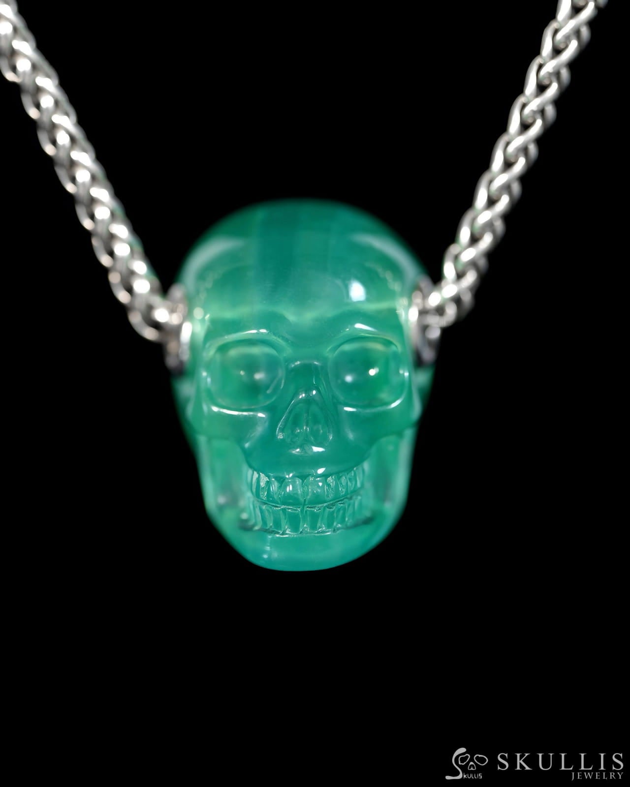 Skullis Signature Fluorite Gem Skull Pendant or Necklace Hand Carved for Women & Men Skull Pendants