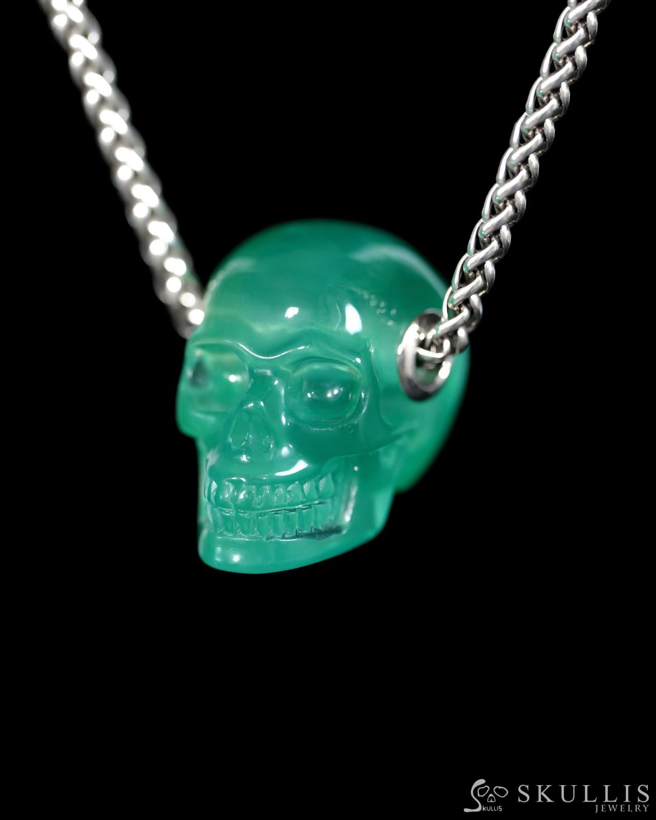 Skullis Signature Fluorite Gem Skull Pendant or Necklace Hand Carved for Women & Men Skull Pendants