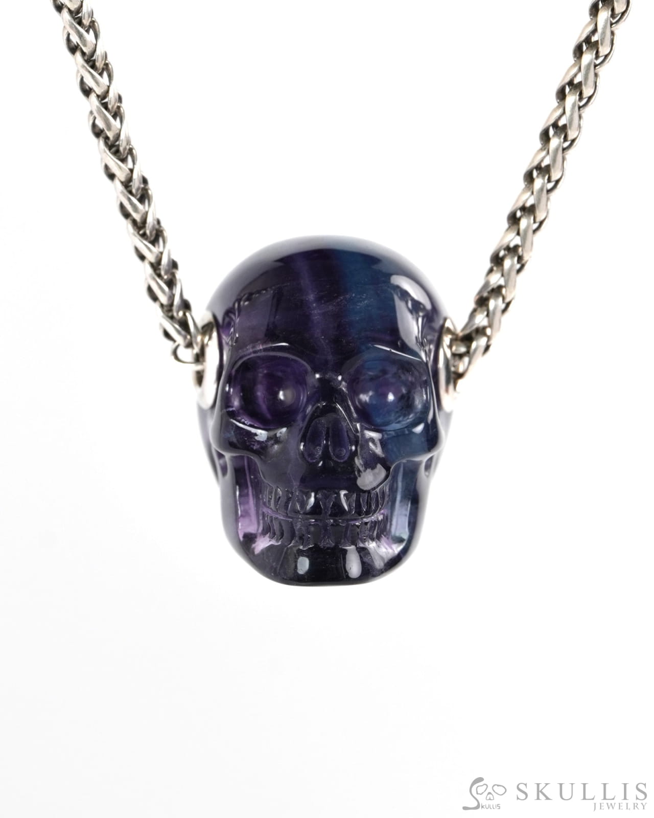 Skullis Signature Fluorite Gem Skull Pendant or Necklace Hand Carved for Women & Men - ZR19900266 - Skull Pendants