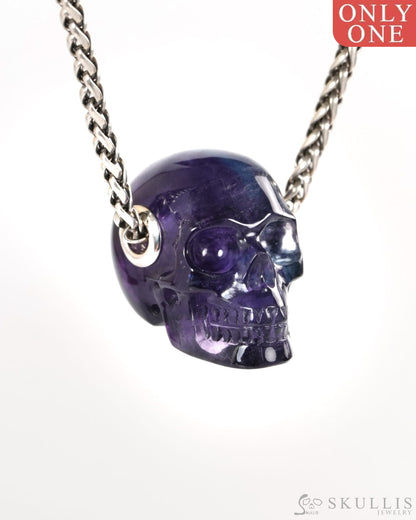 Skullis Signature Fluorite Gem Skull Pendant or Necklace Hand Carved for Women & Men - ZR19900266 - Skull Pendants