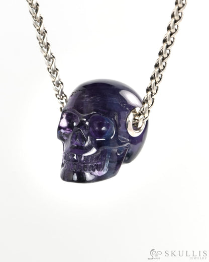 Skullis Signature Fluorite Gem Skull Pendant or Necklace Hand Carved for Women & Men - ZR19900266 - Skull Pendants