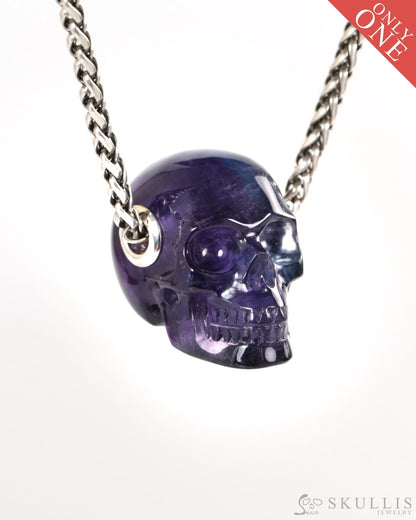 Skullis Signature Fluorite Gem Skull Pendant or Necklace Hand Carved for Women & Men - ZR19900266 - Skull Pendants