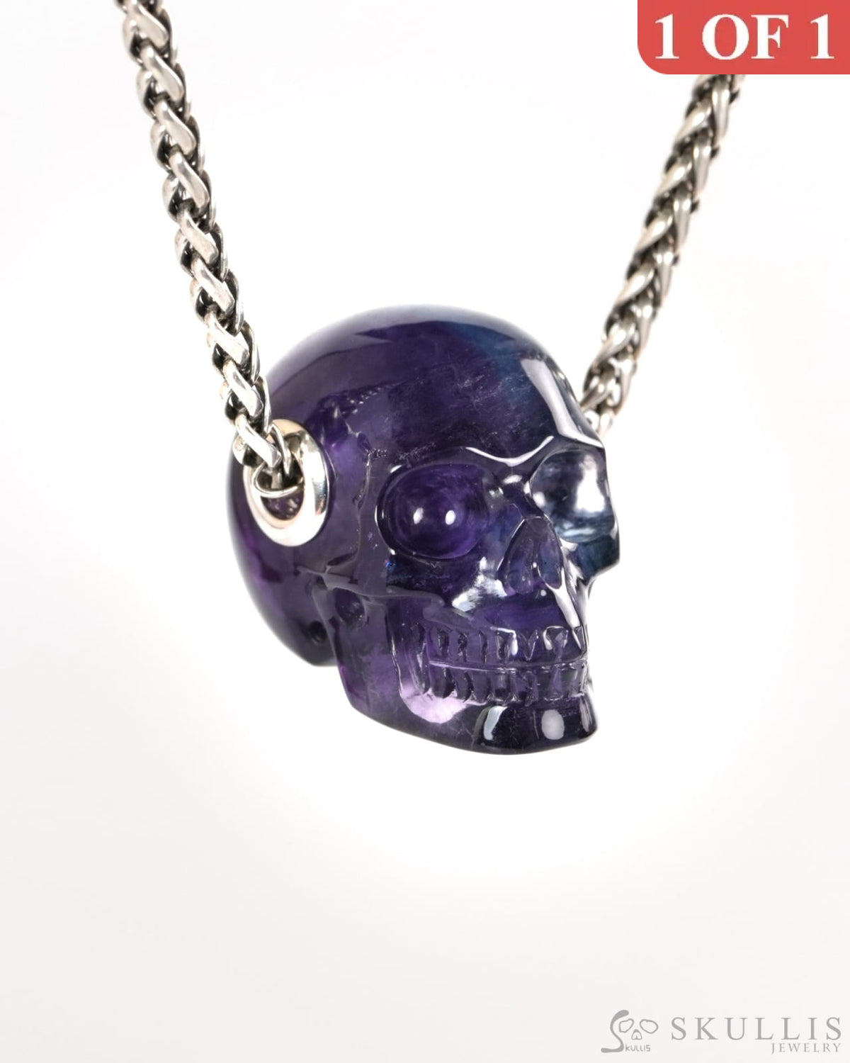 Skullis Signature Fluorite Gem Skull Pendant or Necklace Hand Carved for Women & Men - ZR19900266 - Skull Pendants