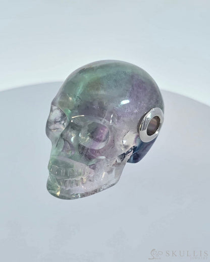 Skullis Signature Fluorite Gem Skull Pendant Or Necklace Hand Carved Sterling Silver.925 Chain For