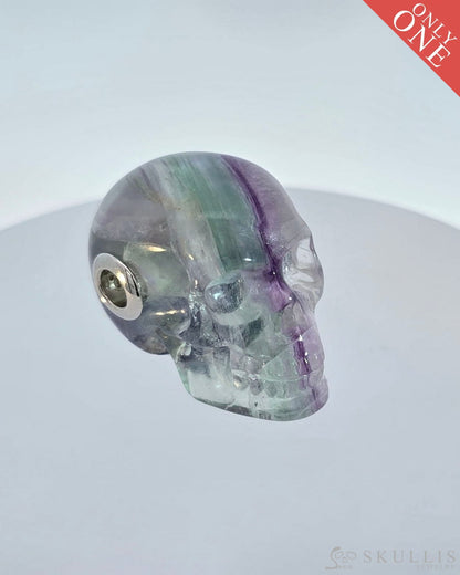 Skullis Signature Fluorite Gem Skull Pendant Or Necklace Hand Carved Sterling Silver.925 Chain For