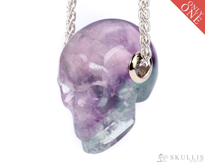 Skullis Signature Fluorite Gem Skull Pendant Or Necklace Hand Carved Sterling Silver.925 Chain For