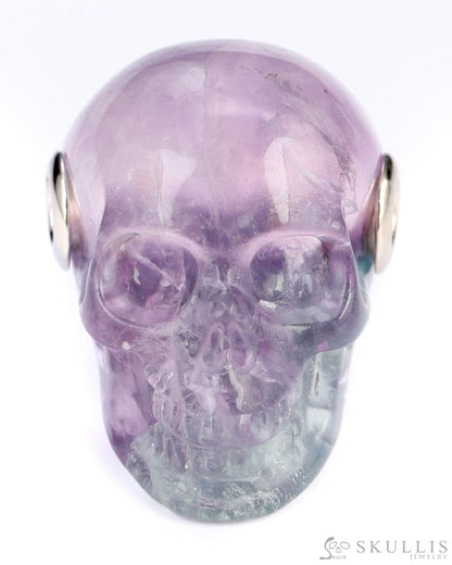 Skullis Signature Fluorite Gem Skull Pendant Or Necklace Hand Carved Sterling Silver.925 Chain For