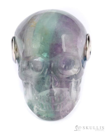 Skullis Signature Fluorite Gem Skull Pendant Or Necklace Hand Carved Sterling Silver.925 Chain For