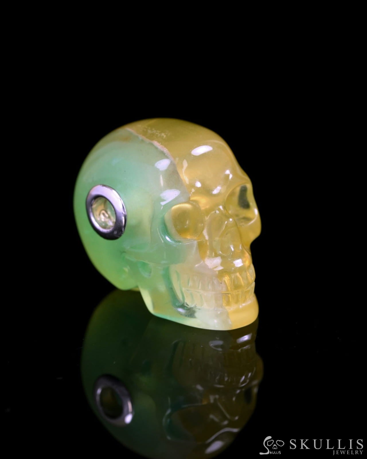 Skullis Signature Fluorite Gem Skull Pendant or Necklace Hand Carved Sterling Silver 925 Chain for Women & Men