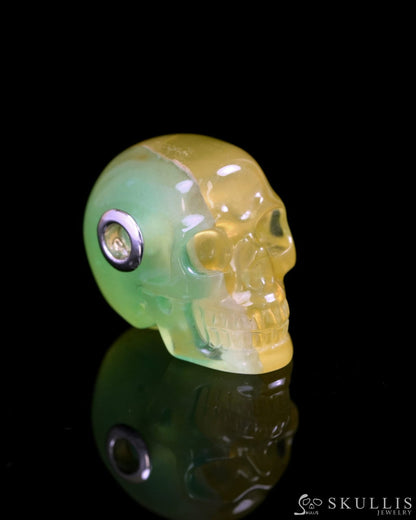 Skullis Signature Fluorite Gem Skull Pendant or Necklace Hand Carved Sterling Silver 925 Chain for Women & Men