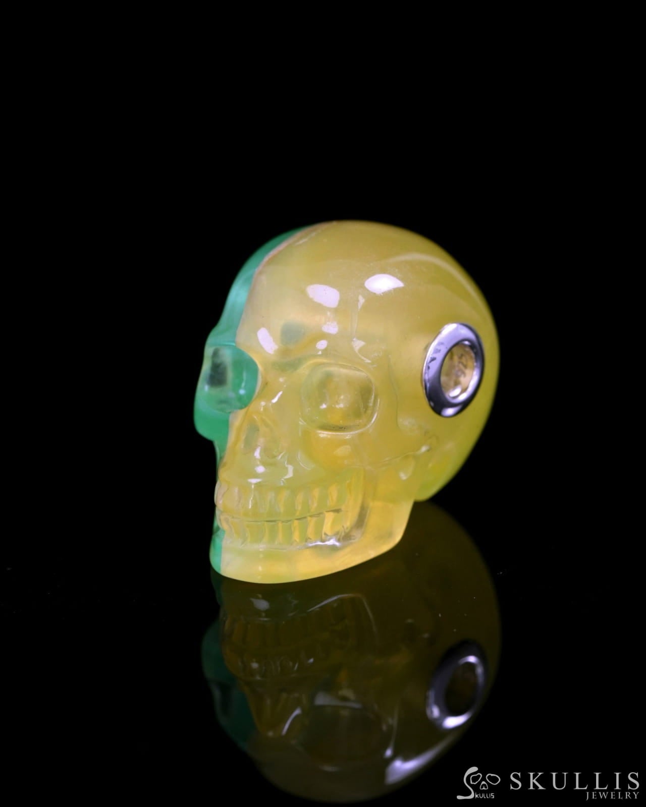 Skullis Signature Fluorite Gem Skull Pendant or Necklace Hand Carved Sterling Silver 925 Chain for Women & Men