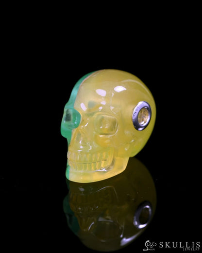 Skullis Signature Fluorite Gem Skull Pendant or Necklace Hand Carved Sterling Silver 925 Chain for Women & Men