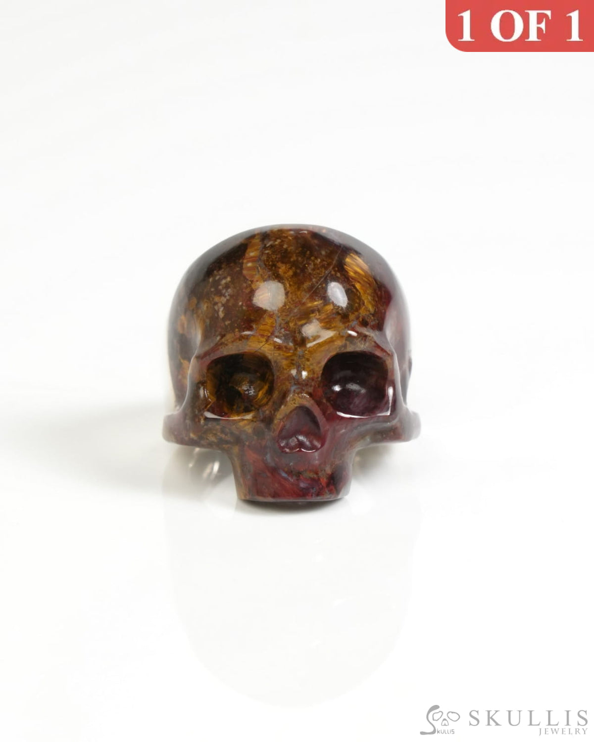Skullis Signature Gem Skull Ring of Pietersite Carved Skull Sterling Silver US size 10 - ZR19900056 Skull Rings