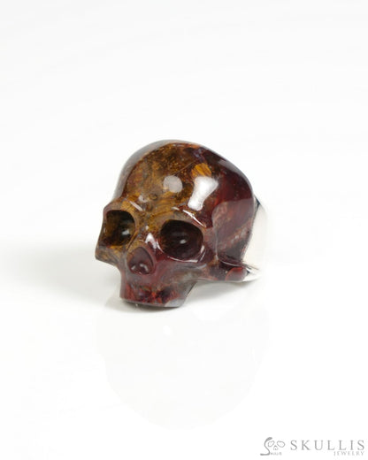 Skullis Signature Gem Skull Ring of Pietersite Carved Skull Sterling Silver US size 10 - ZR19900056 Skull Rings