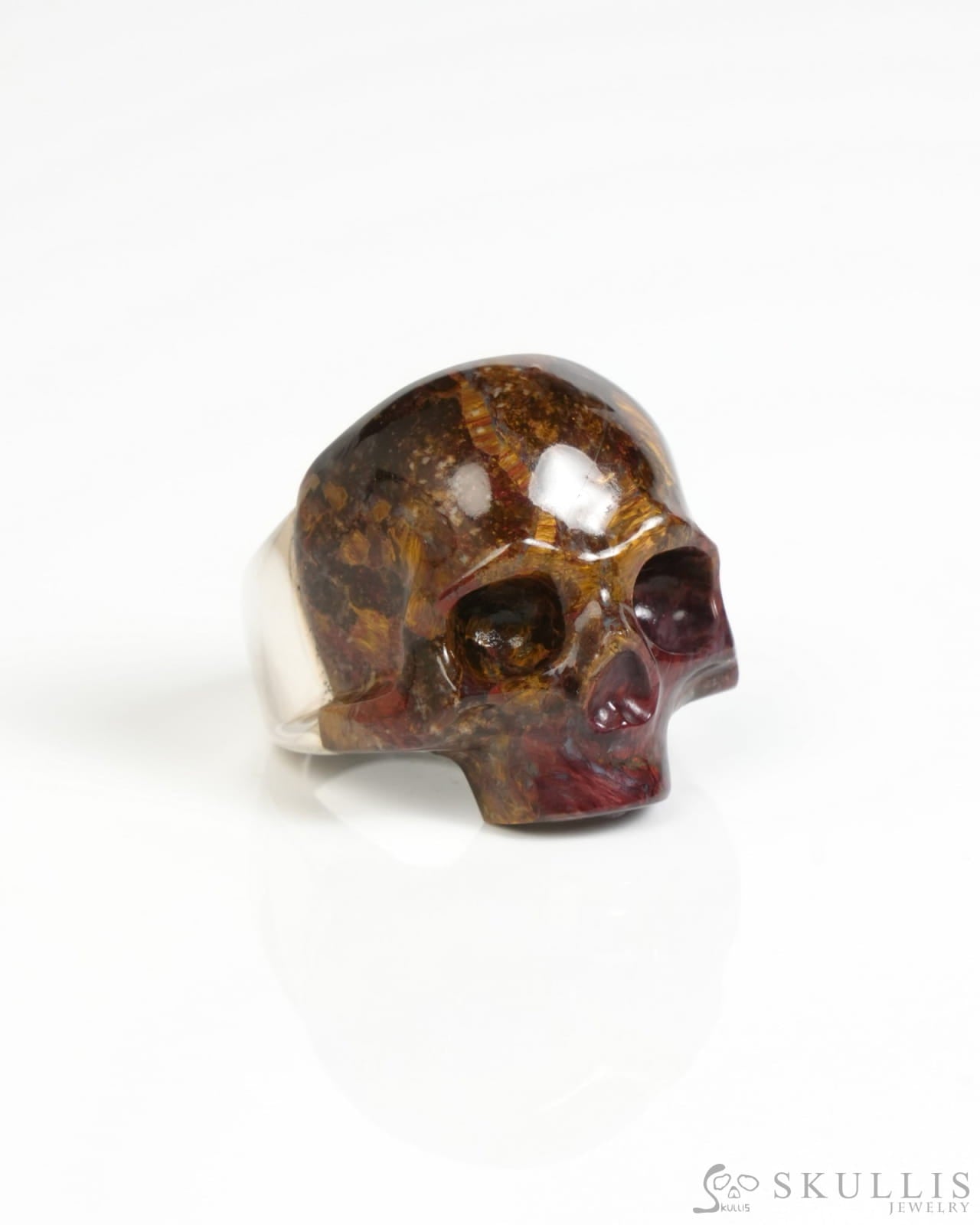 Skullis Signature Gem Skull Ring of Pietersite Carved Skull Sterling Silver US size 10 - ZR19900056 Skull Rings