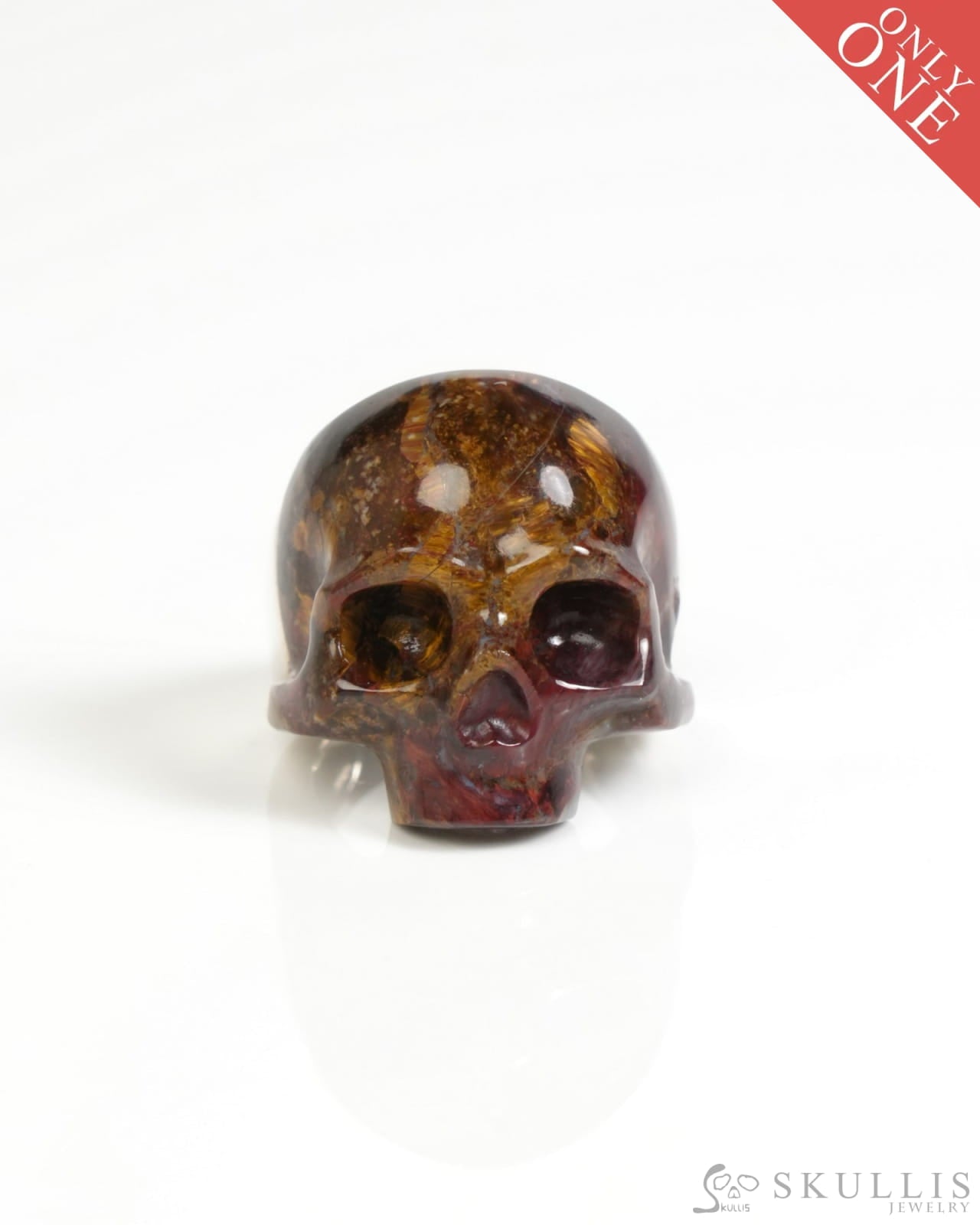 Skullis Signature Gem Skull Ring of Pietersite Carved Skull Sterling Silver US size 10 - ZR19900056 Skull Rings