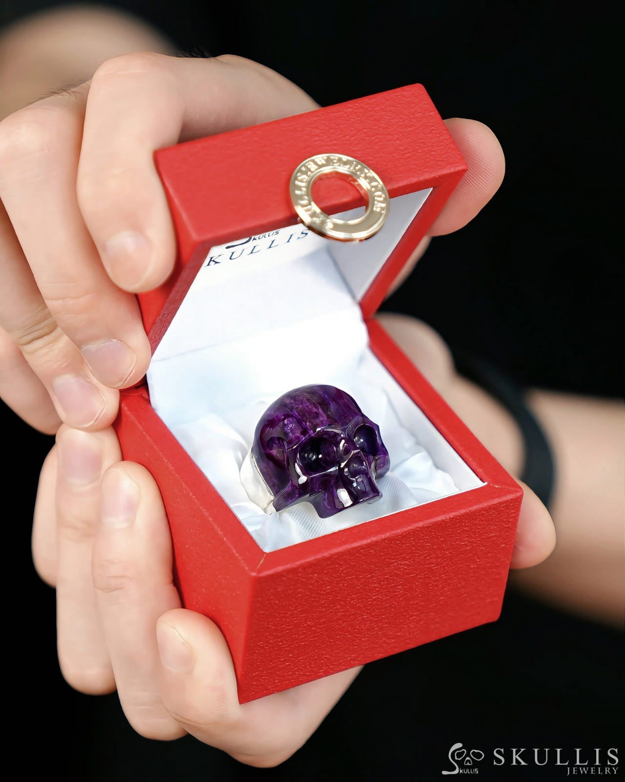 Skullis Signature Gem Jawless Skull Ring of Sugilite Carved Skull Sterling Silver US size 10 - 9500463 - Skull Rings