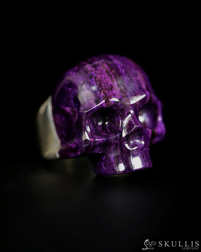 Skullis Signature Gem Jawless Skull Ring of Sugilite Carved Skull Sterling Silver US size 10 - 9500463 - Skull Rings