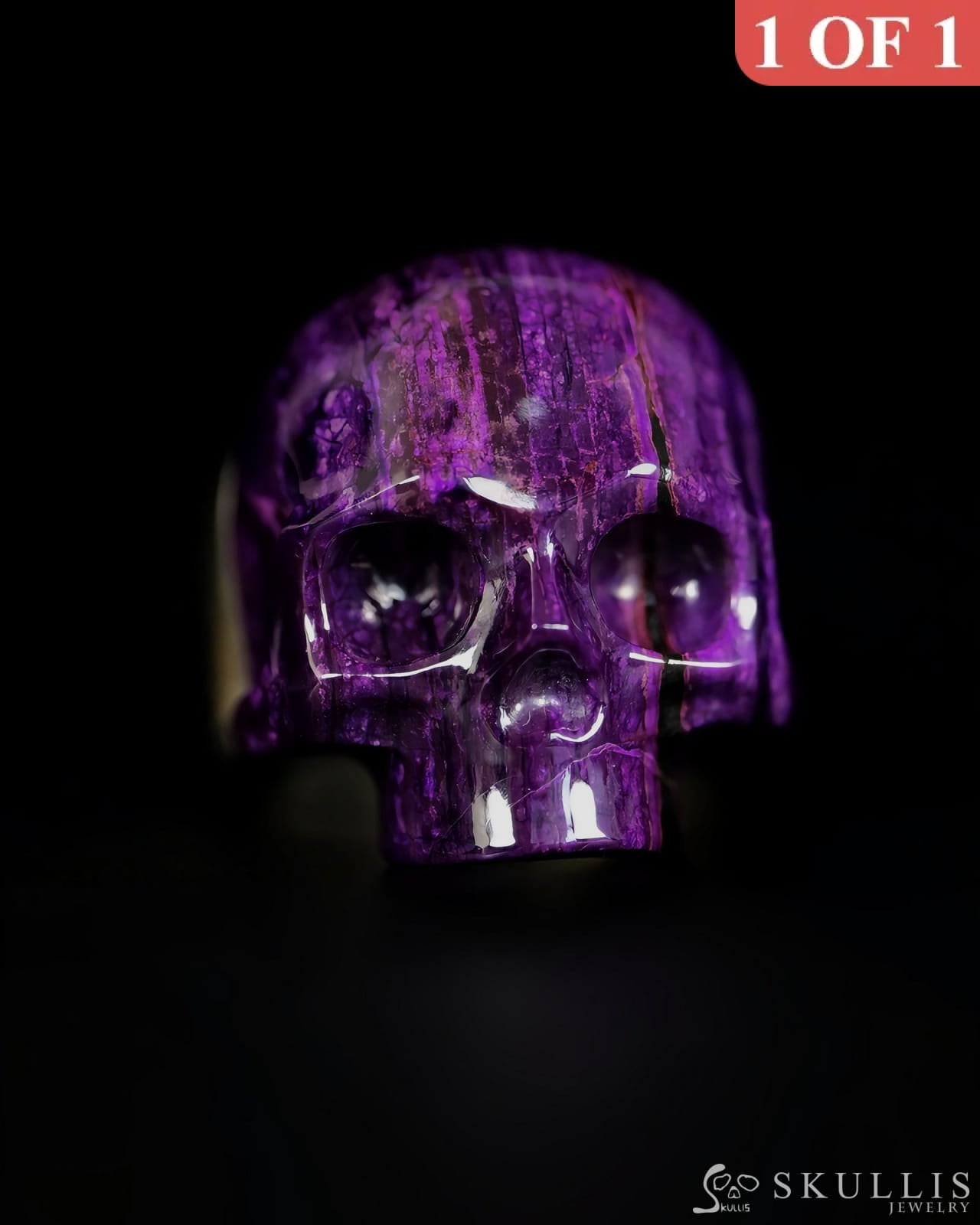 Skullis Signature Gem Jawless Skull Ring of Sugilite Carved Skull Sterling Silver US size 10 - 9500463 - Skull Rings