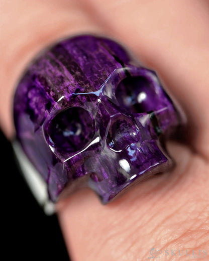Skullis Signature Gem Jawless Skull Ring of Sugilite Carved Skull Sterling Silver US size 10 - 9500463 - Skull Rings