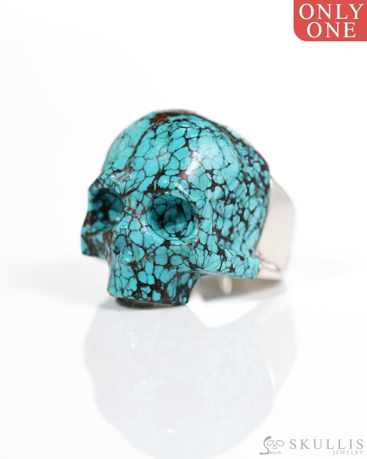 Gem Skull Ring of Turquoise Carved Skull in 925 Sterling Silver US size 11 - 4815037 Skull Rings