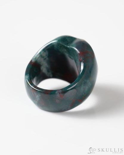 Gem Skull Ring of Bloodstone Carved heart Skull US Size 9 - 9800275 Skull Rings