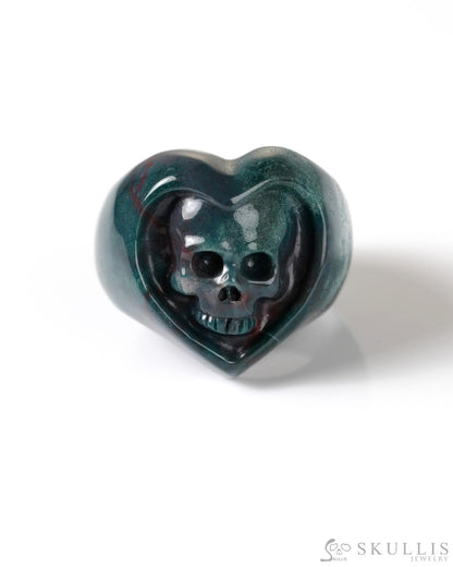 Gem Skull Ring of Bloodstone Carved heart Skull US Size 9 - 9800275 Skull Rings