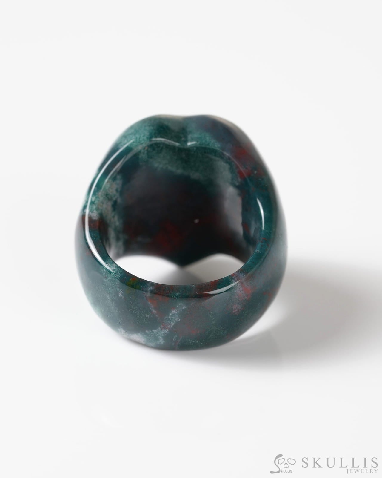 Gem Skull Ring of Bloodstone Carved heart Skull US Size 9 - 9800275 Skull Rings