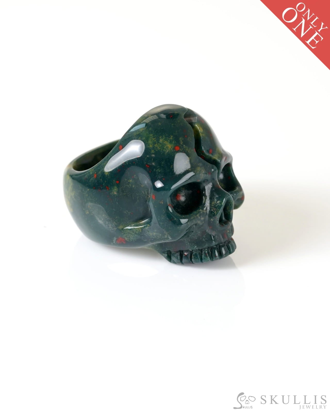 Gem Skull Ring of Bloodstone Carved Totally US Size 9 - 9800274 Skull Rings