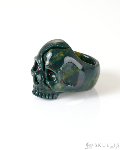 Gem Skull Ring of Bloodstone Carved Totally US Size 9 - 9800274 Skull Rings