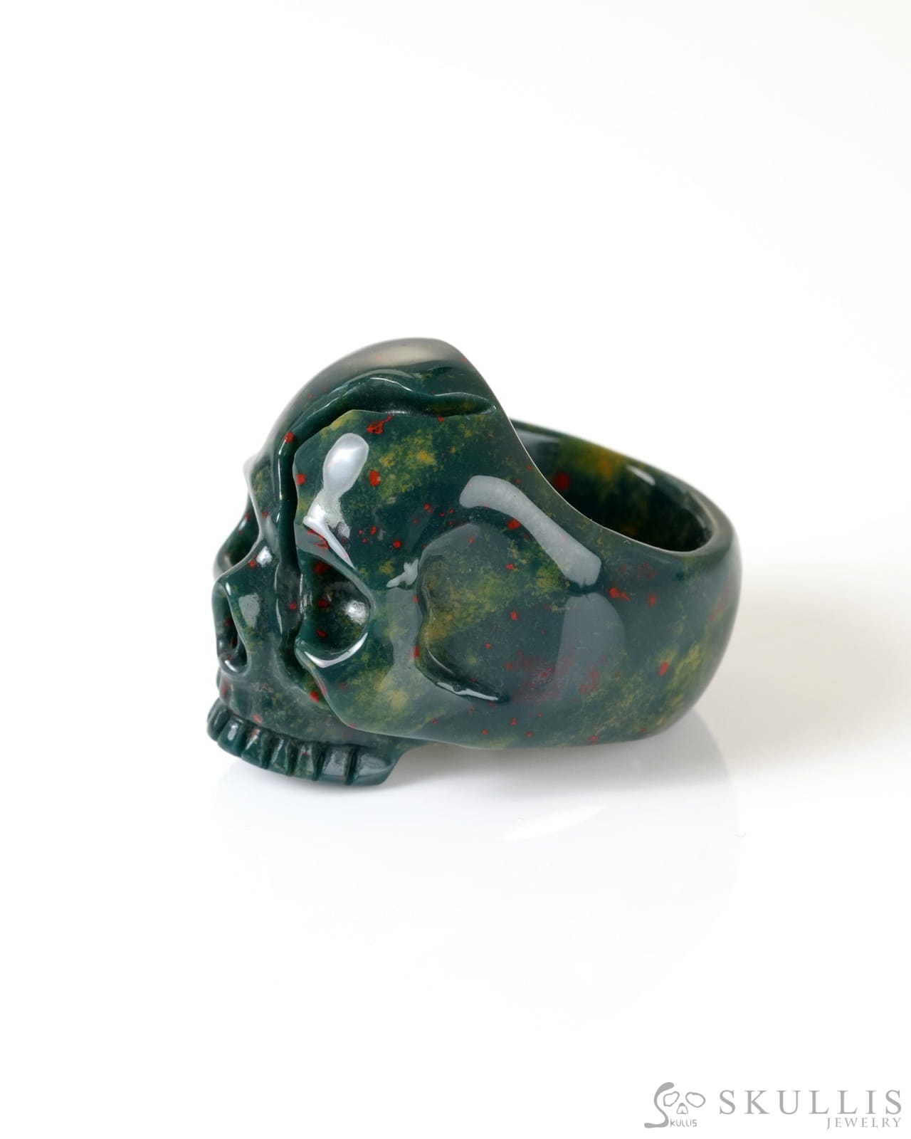Gem Skull Ring of Bloodstone Carved Totally US Size 9 - 9800274 Skull Rings