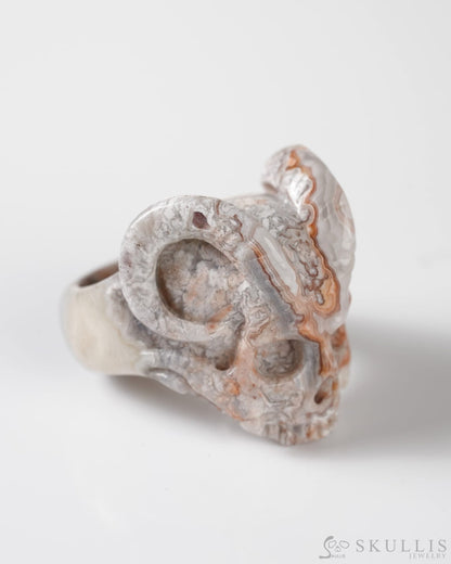 Gem Skull Ring of Red Crazy Lace Agate Carved Beast Skull US size 9 - 9800273 Skull Rings