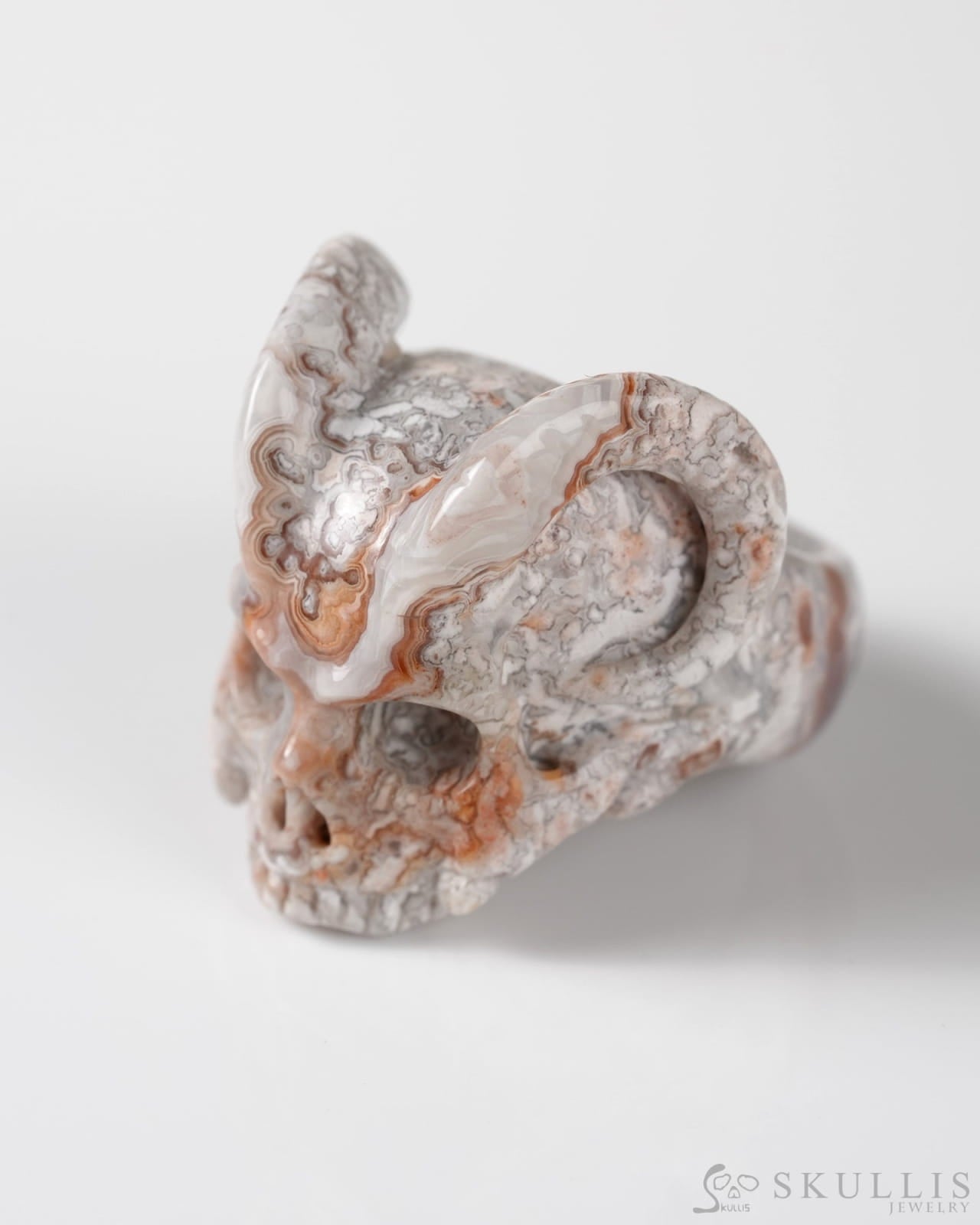 Gem Skull Ring of Red Crazy Lace Agate Carved Beast Skull US size 9 - 9800273 Skull Rings