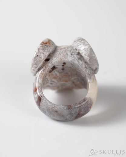 Gem Skull Ring of Red Crazy Lace Agate Carved Beast Skull US size 9 - 9800273 Skull Rings