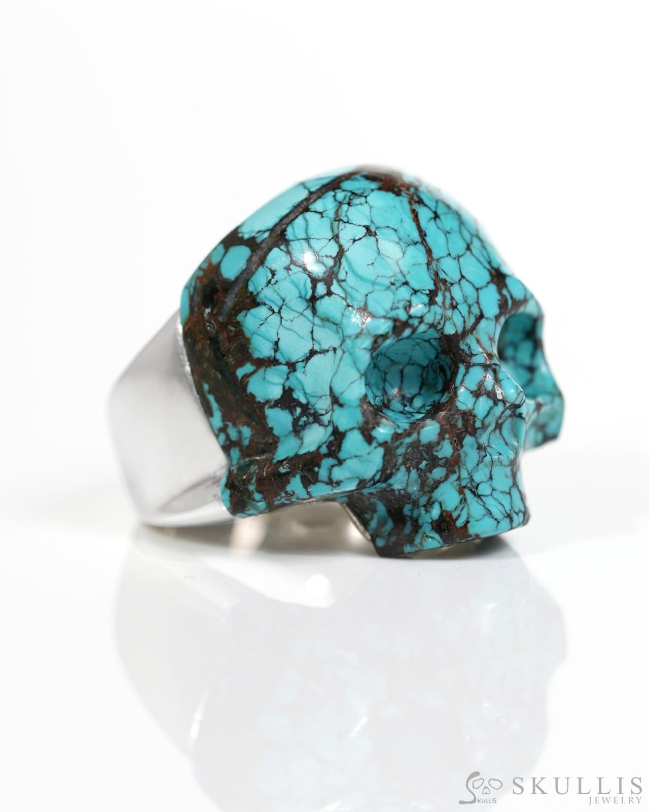 Gem Skull Ring of Turquoise Carved Skull in 925 Sterling Silver US size 11 - 4815037 Skull Rings