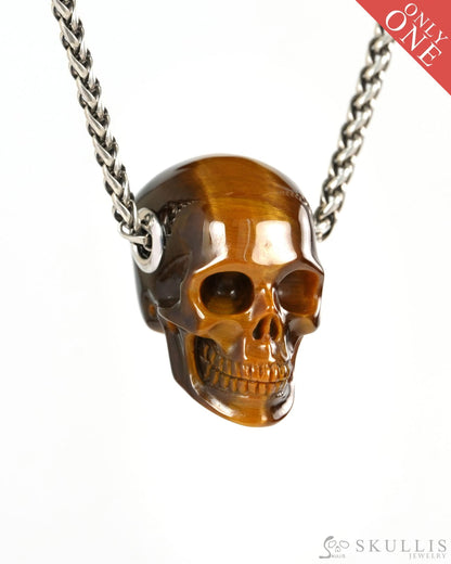 Skullis Signature Gold Tiger’s Eye Gem Skull Pendant or Necklace Hand Carved for Women & Men - ZR19900265 - Skull