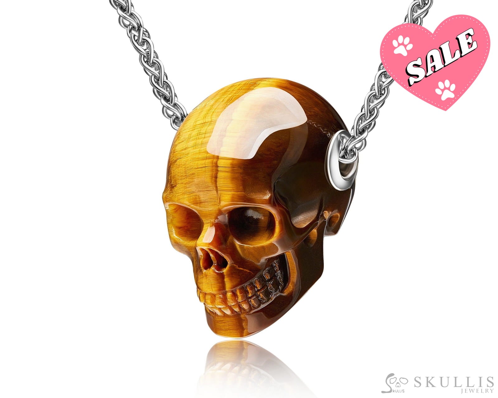 Gem Skull Pendant Necklace Of Gold Tiger’s Eye Carved Skull Pendant Without Chain Skull Pendants