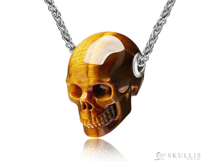 Gem Skull Pendant Necklace Of Gold Tiger’s Eye Carved Skull Pendant Without Chain Skull Pendants