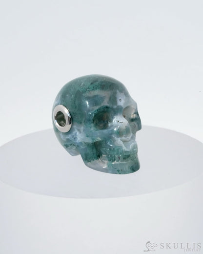 Skullis Signature Green Moss Agate Gem Skull Pendant Or Necklace Hand Carved Sterling Silver 925