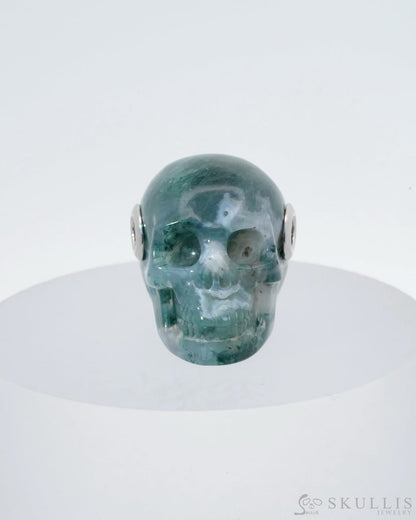 Skullis Signature Green Moss Agate Gem Skull Pendant Or Necklace Hand Carved Sterling Silver 925