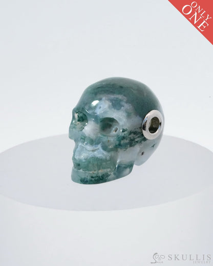 Skullis Signature Green Moss Agate Gem Skull Pendant Or Necklace Hand Carved Sterling Silver 925
