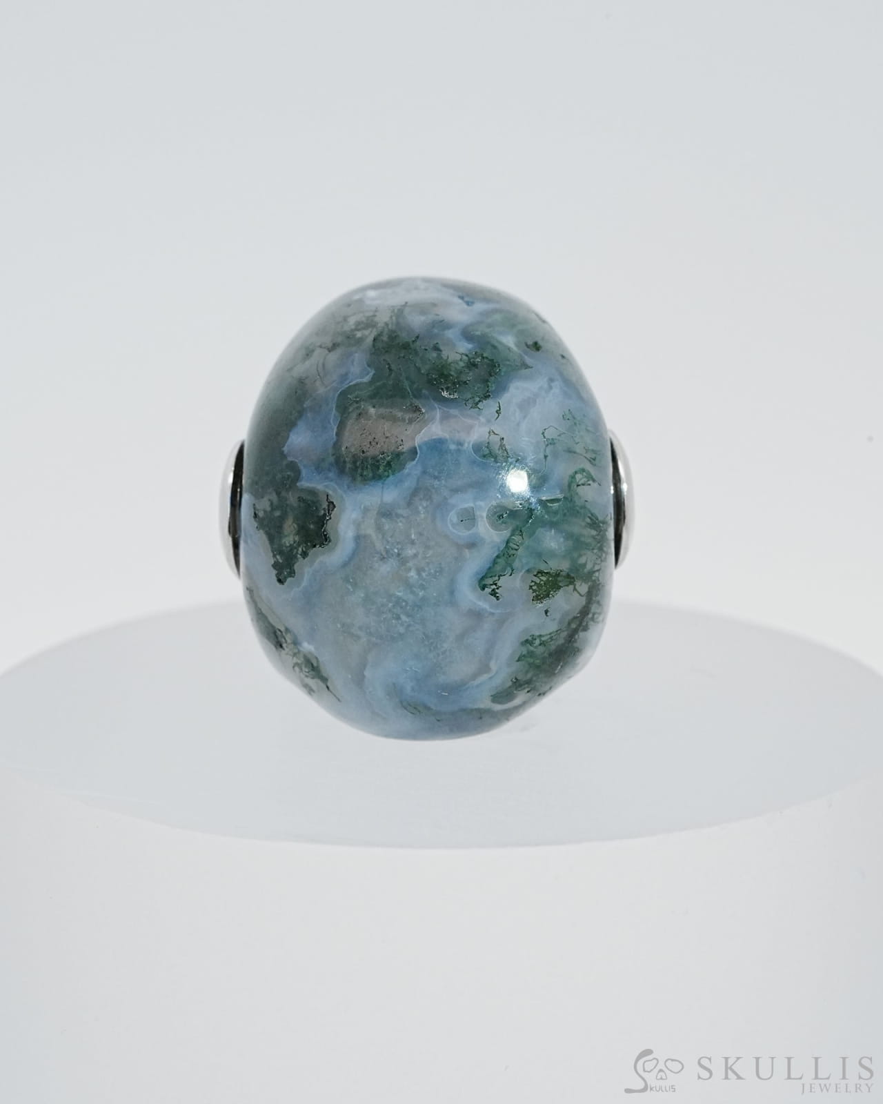 Skullis Signature Green Moss Agate Gem Skull Pendant Or Necklace Hand Carved Sterling Silver 925