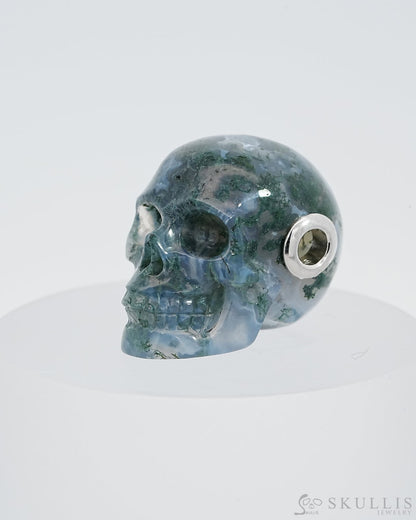 Skullis Signature Green Moss Agate Gem Skull Pendant Or Necklace Hand Carved Sterling Silver 925